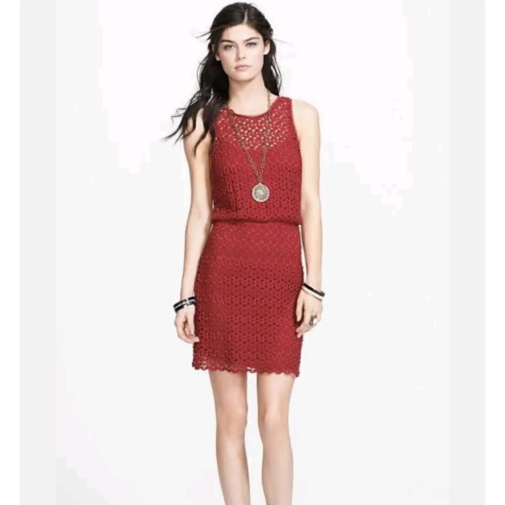 Free People Dark Red Raisin Crochet Blouson Dress - Size XS